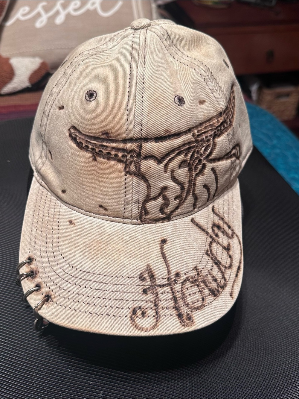 Embroidered Tan Western Longhorn Baseball Cap